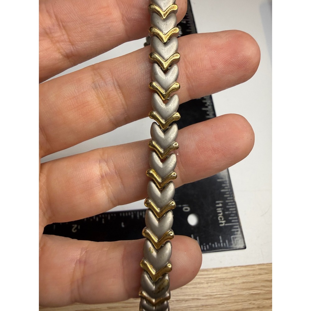 Two Tone Gold Silver Chevron Link Magnetic Therapy Bracelet 7.25 Inch